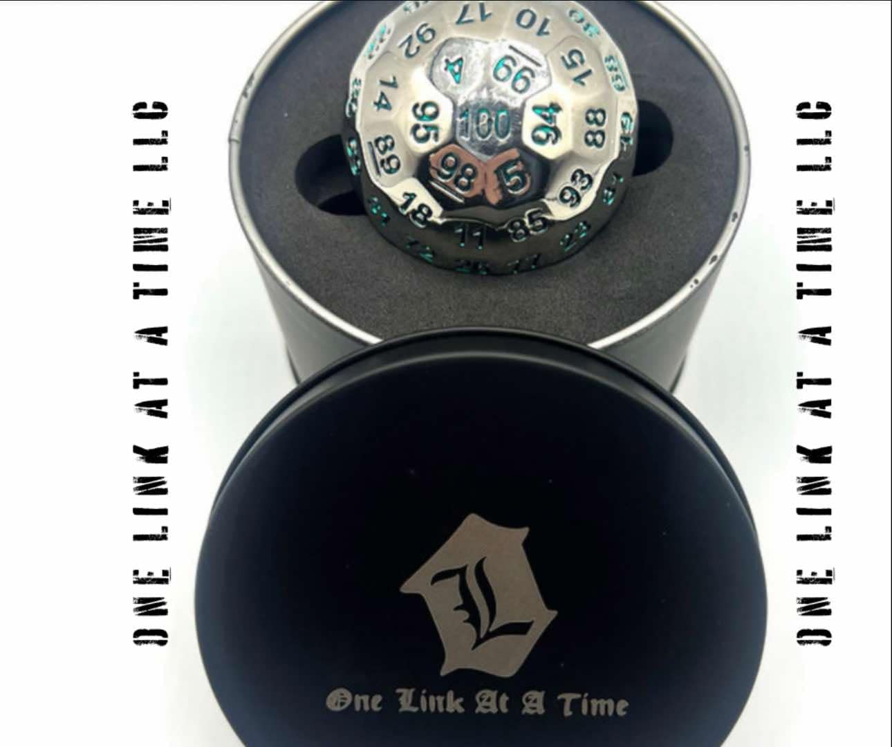 CHROME WITH TEAL INLAY SOLID METAL D100