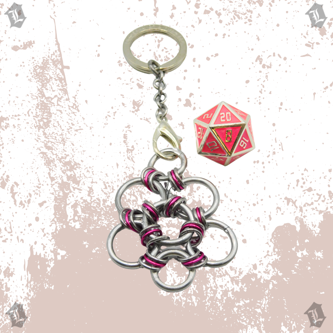 PINK SOLID METAL D20 KEYCHAIN DICE PRISON