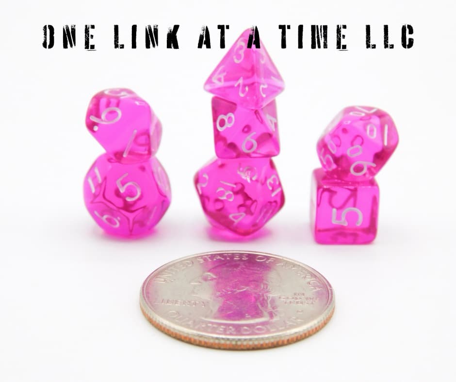 TRANSLUCENT PINK 7PC ACRYLIC MINI DICE SET
