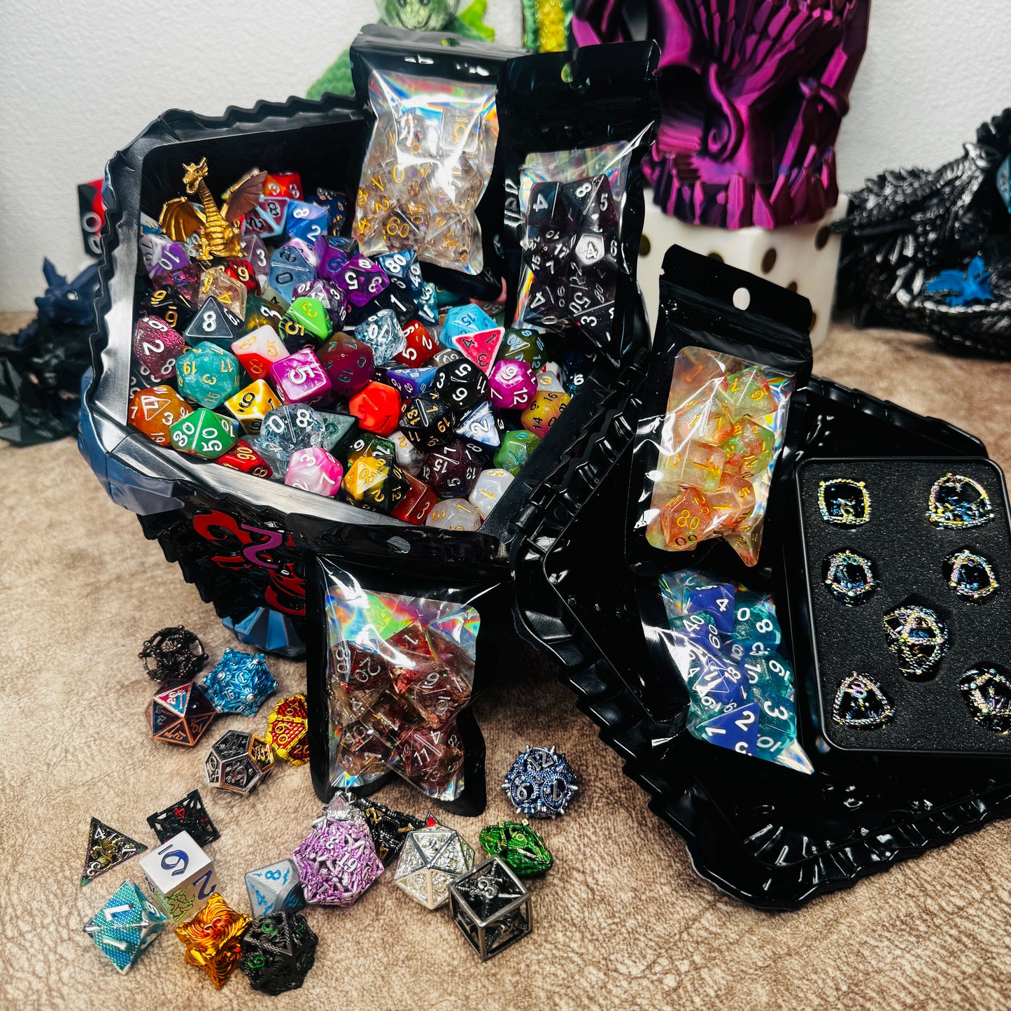 D20 Bucket Full of 5lb of Acrylic Dice + Bonuses