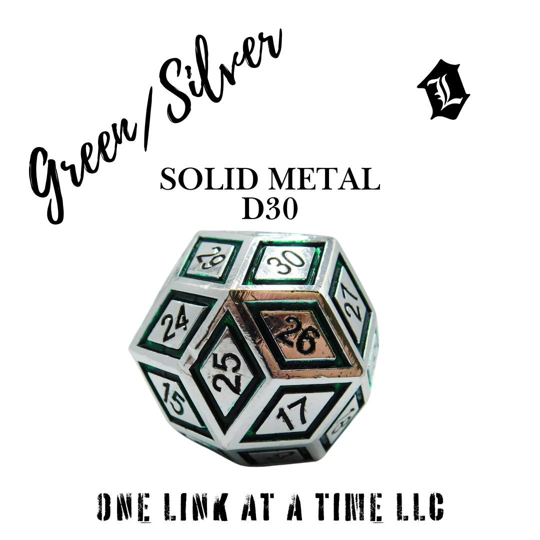 GREEN & SILVER SOLID METAL D30