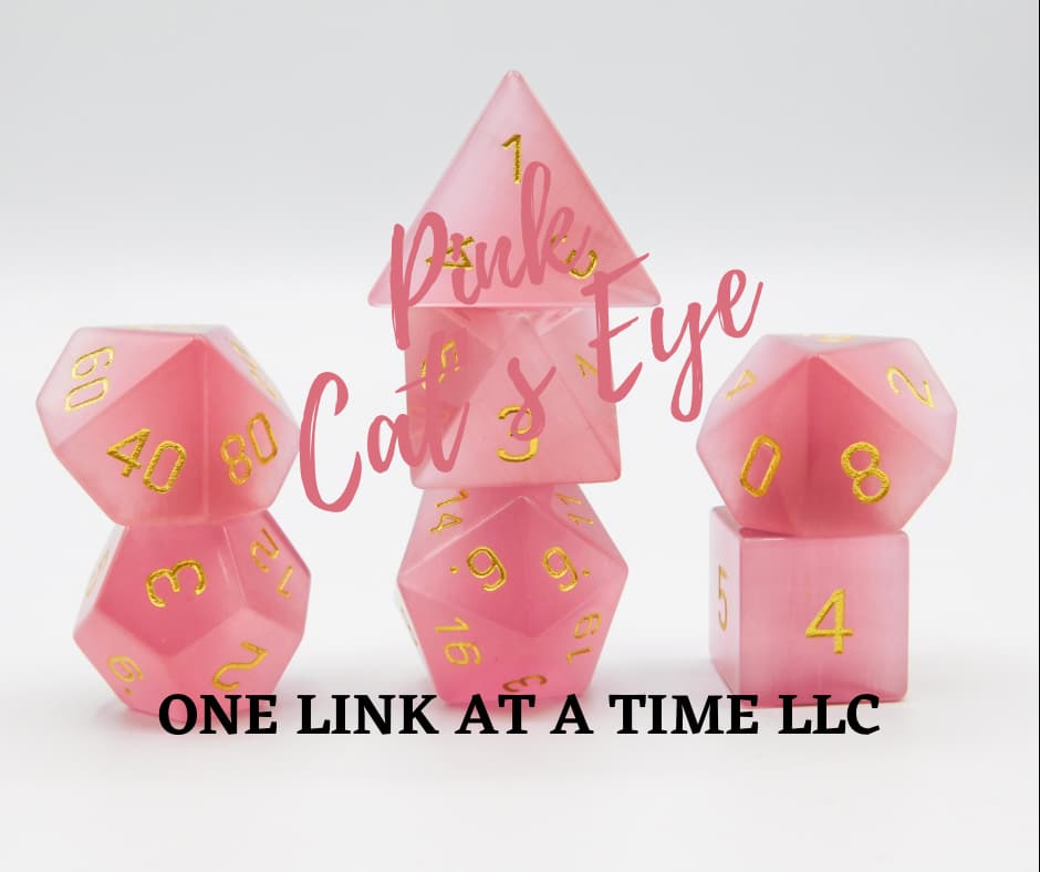 PINK CAT'S EYE 7PC DICE SET