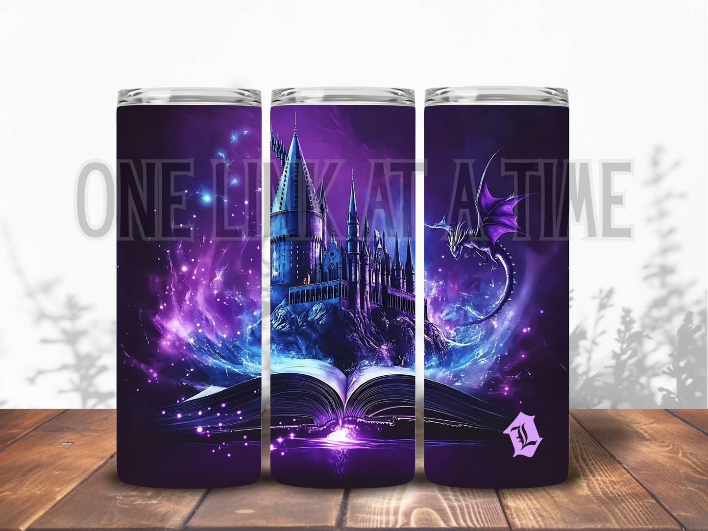 PURPLE BOOK DRAGON & CASTLE BRANDED 20oz TUMBLER