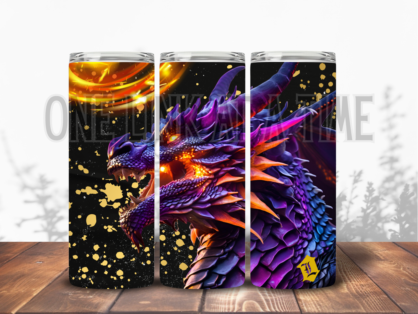 NEON GOLD SPLATTER DRAGON BRANDED 20oz TUMBLER