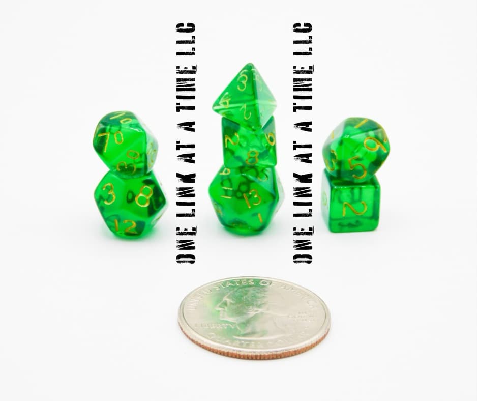 TRANSLUCENT GREEN 7PC ACRYLIC MINI DICE SET