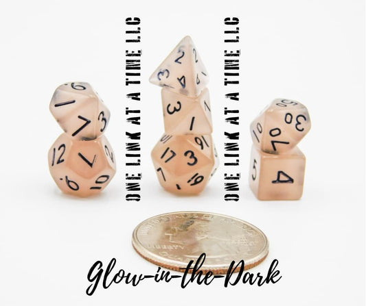 GLOW-IN-THE-DARK WITH BLACK INLAY 7PC ACRYLIC MINI DICE SET
