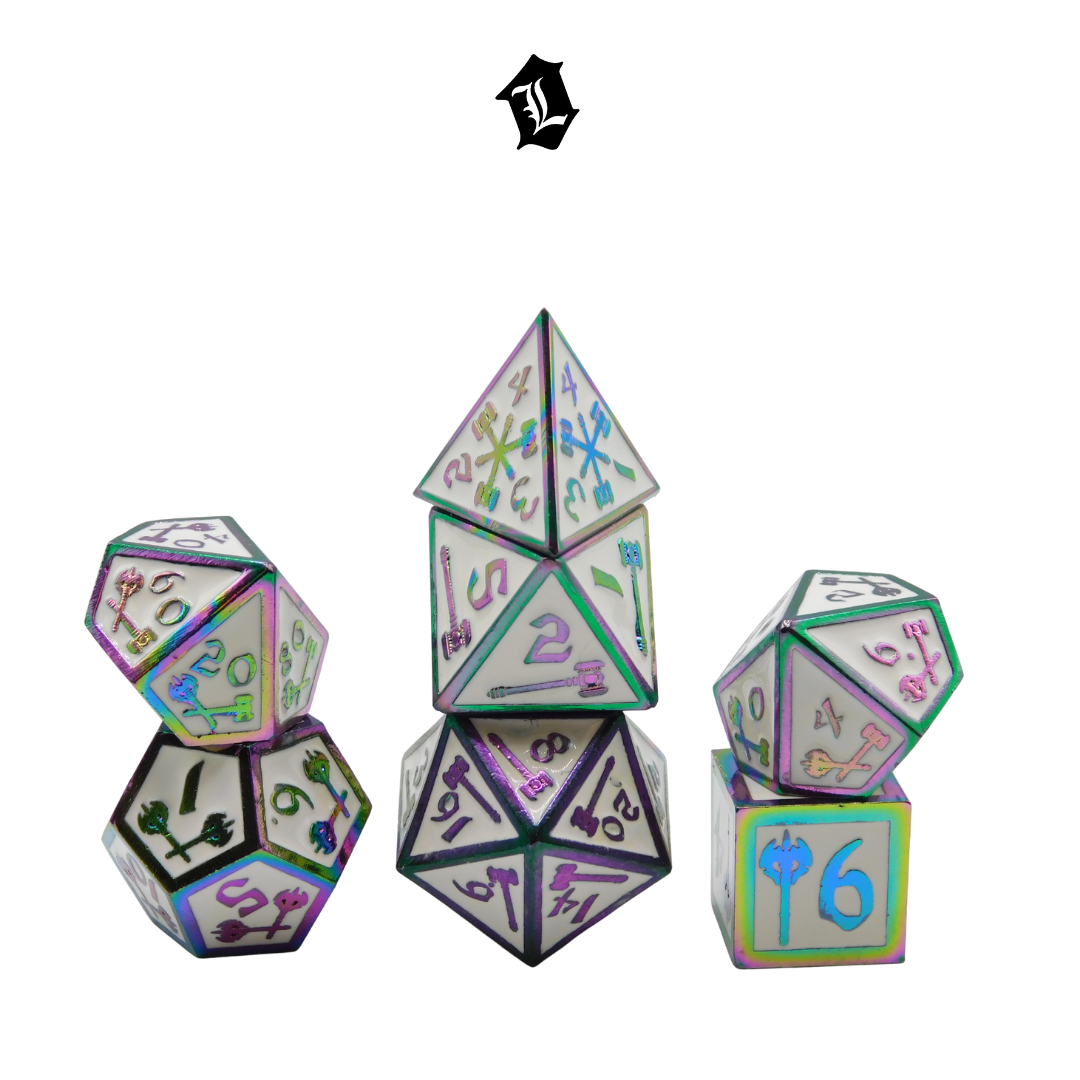 [WIELDING RAINBOWS] 7PC SOLID METAL DICE SET