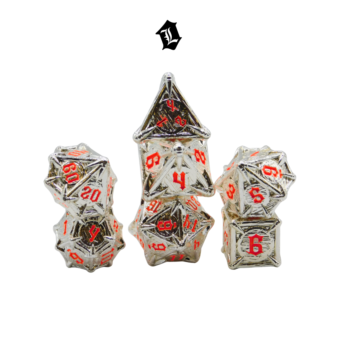 [CRIMSON ARGENT] 7PC SOLID METAL DICE SET