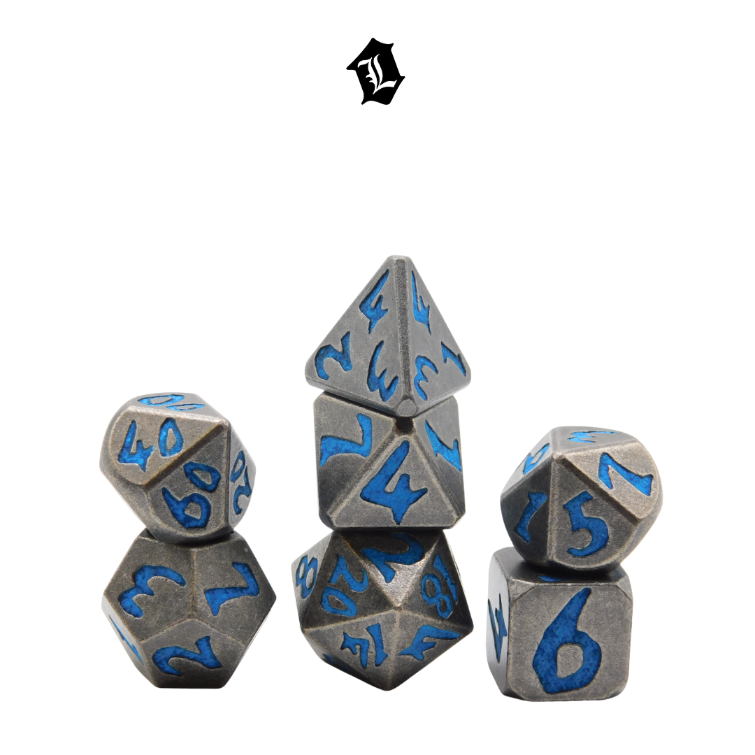 [SAPPHIRE GLOW] 7PC SOLID METAL DICE SET [GLOW-IN-THE-DARK]