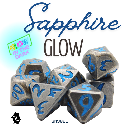 [SAPPHIRE GLOW] 7PC SOLID METAL DICE SET [GLOW-IN-THE-DARK]