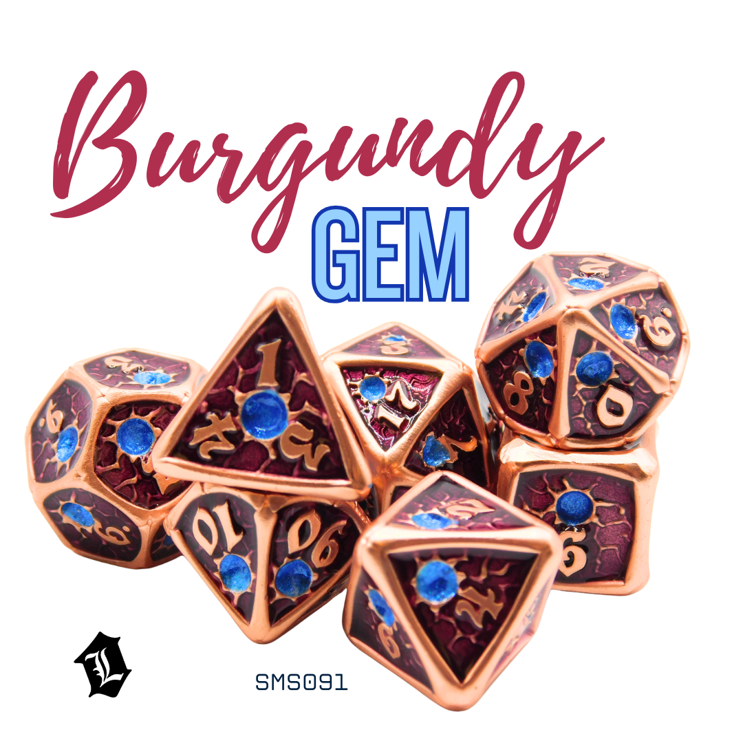 [BURGUNDY GEM] 7PC SOLID METAL DICE SET