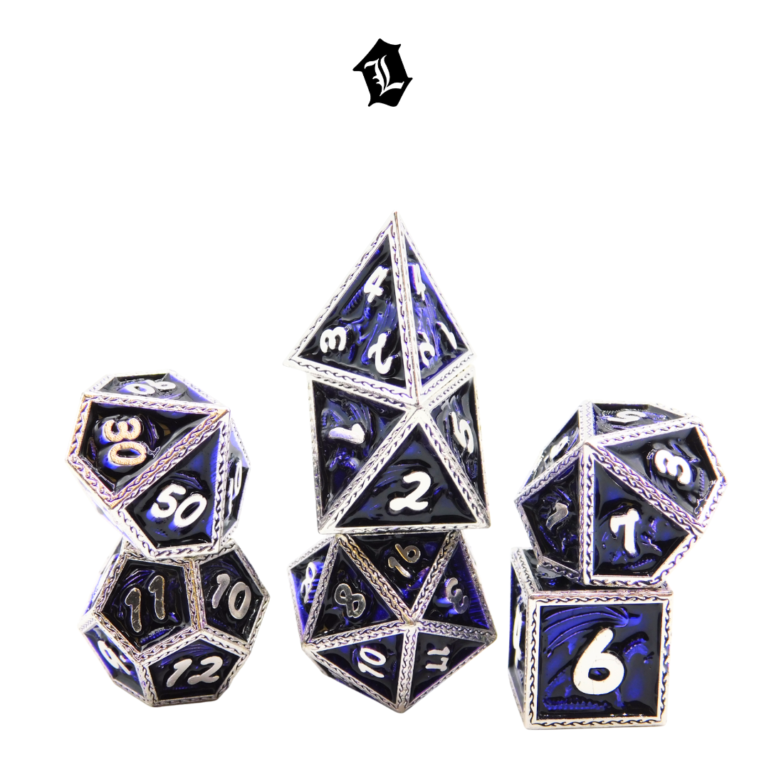 [VIOLET DRAGONS] 7PC SOLID METAL DICE SET