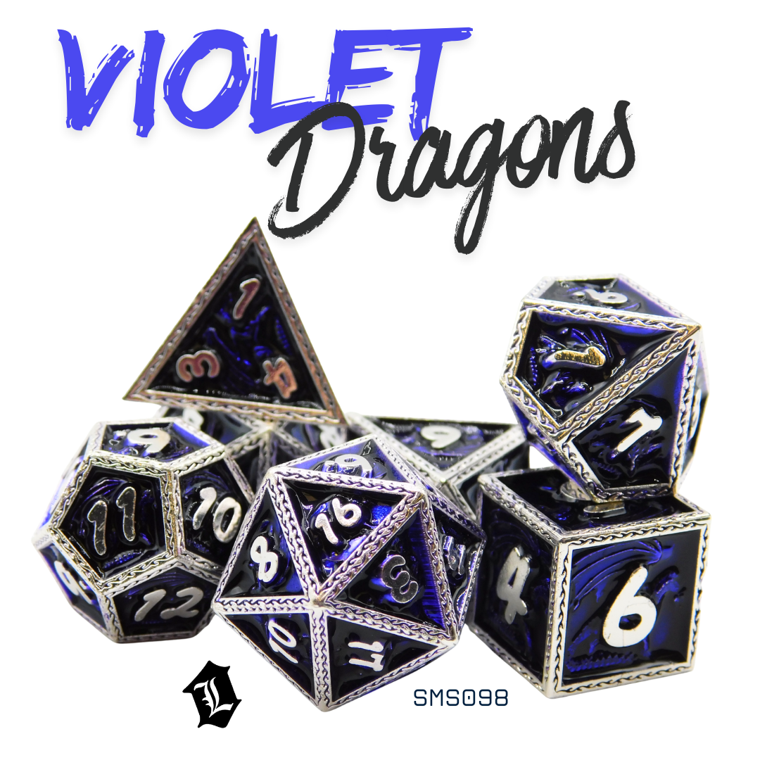 [VIOLET DRAGONS] 7PC SOLID METAL DICE SET