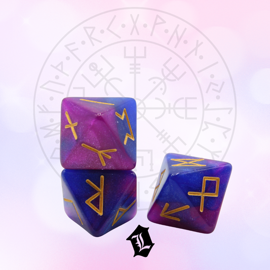 3PC SET OF ACRYLIC RUNE DICE - PINK/PURPLE