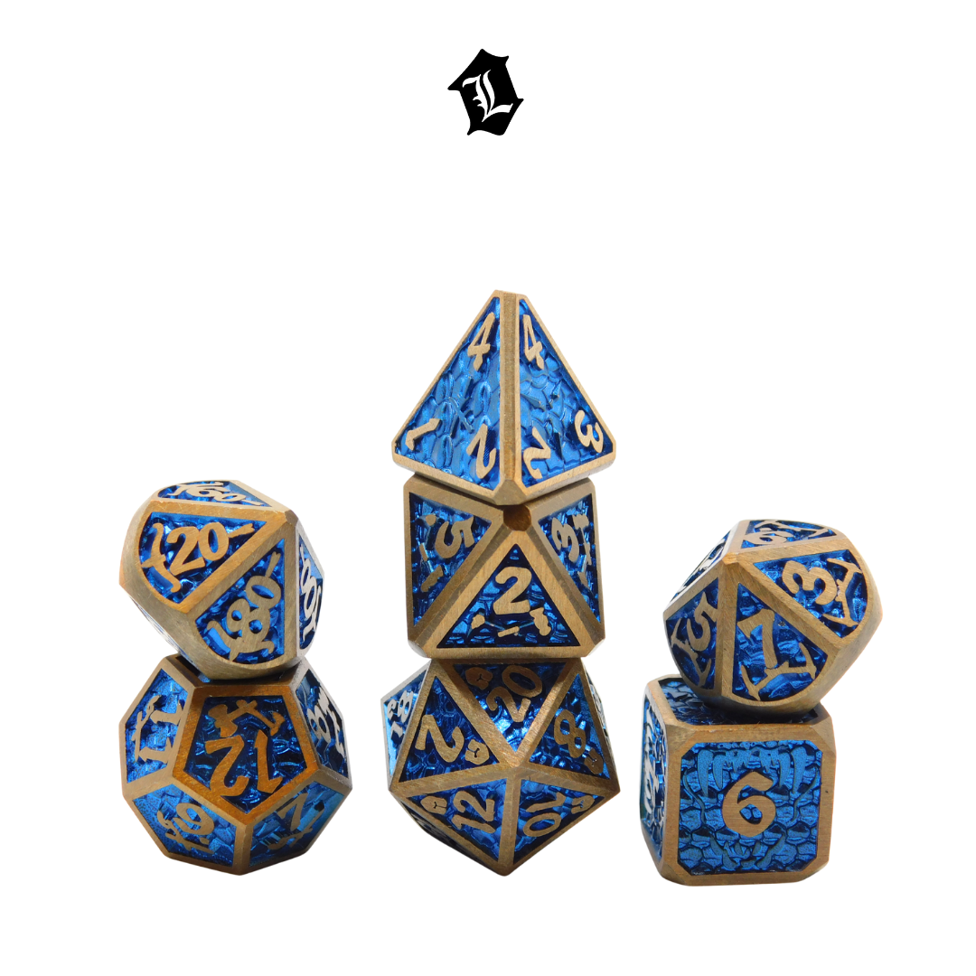 [CLASSY COBALT] 7PC SOLID METAL DICE SET