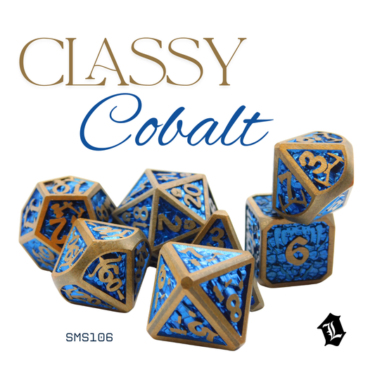 [CLASSY COBALT] 7PC SOLID METAL DICE SET