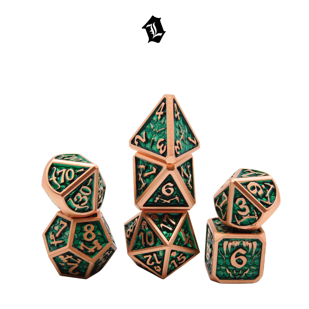 [HEPHAESTUS'S EMERALD] 7PC SOLID METAL DICE SET