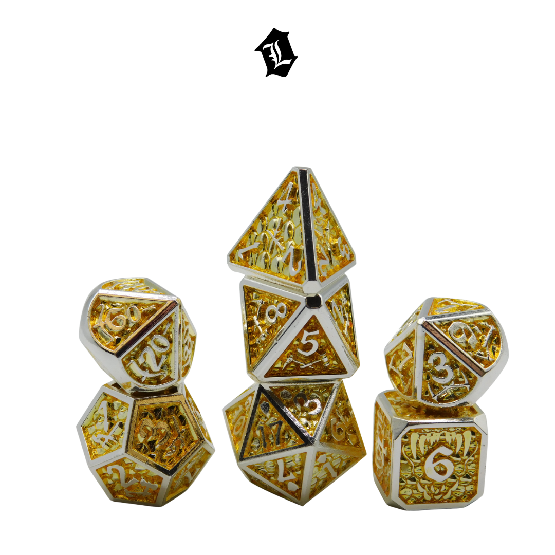 [GOLDEN DEWDROP] 7PC SOLID METAL DICE SET