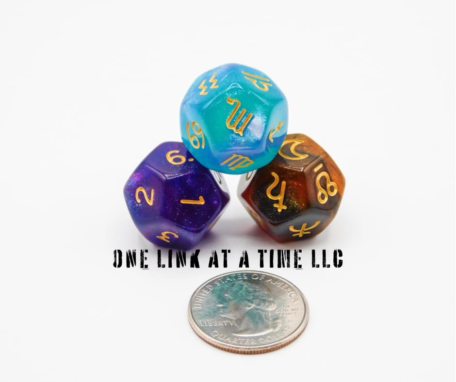 3PC SET OF ASTROLOGY [ASTRO] DICE - PURPLE/BLUE/BROWN