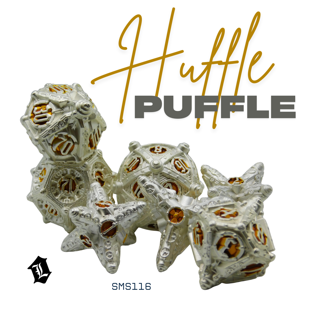 [HUFFLE PUFFLE] 7PC SOLID METAL DICE SET – ONE LINK AT A TIME