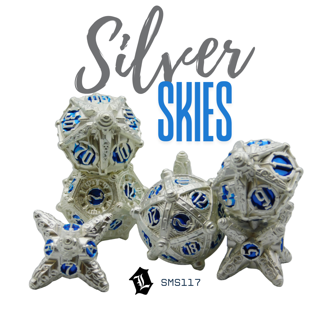 [SILVER SKIES] 7PC SOLID METAL DICE SET