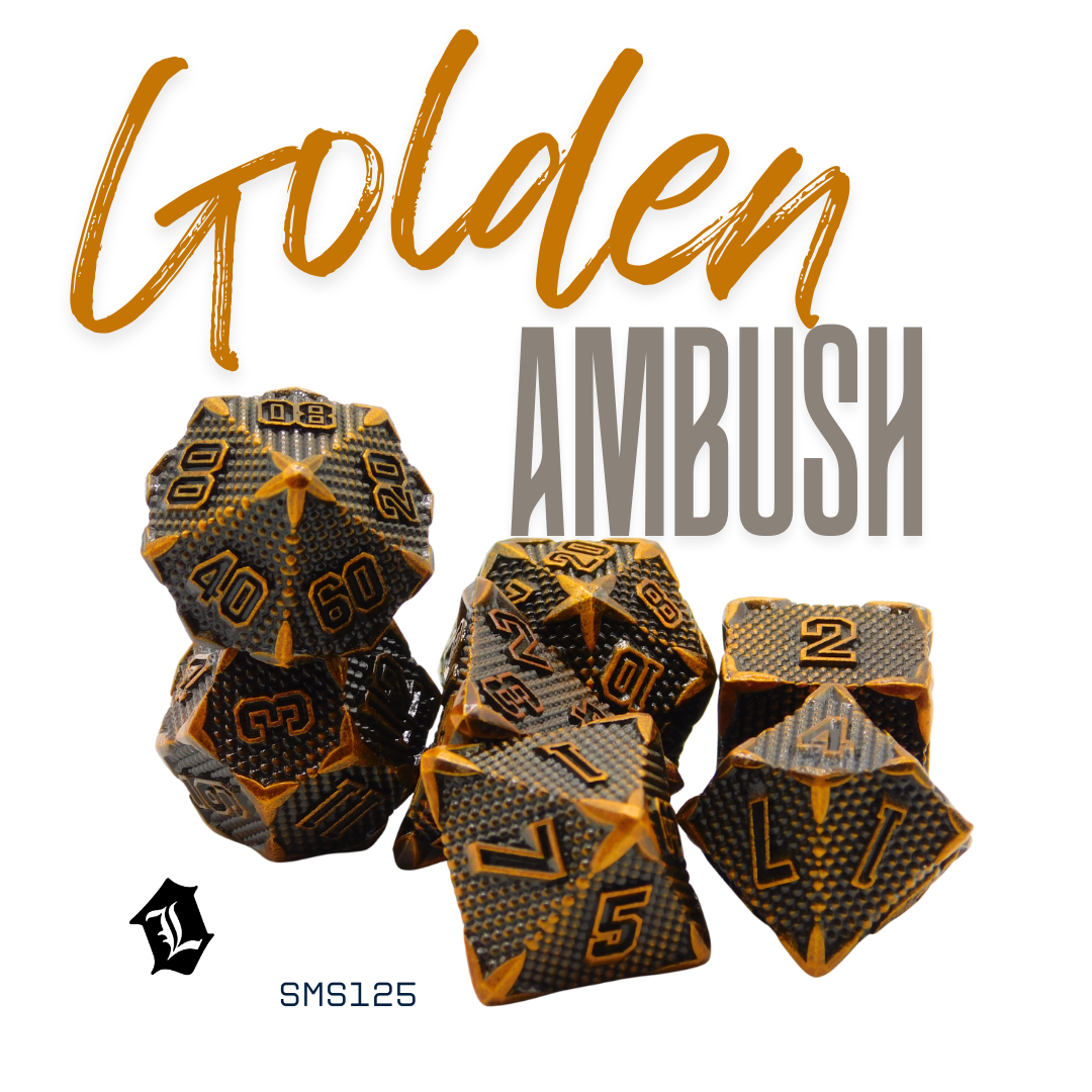 [GOLDEN AMBUSH] 7PC SOLID METAL DICE SET