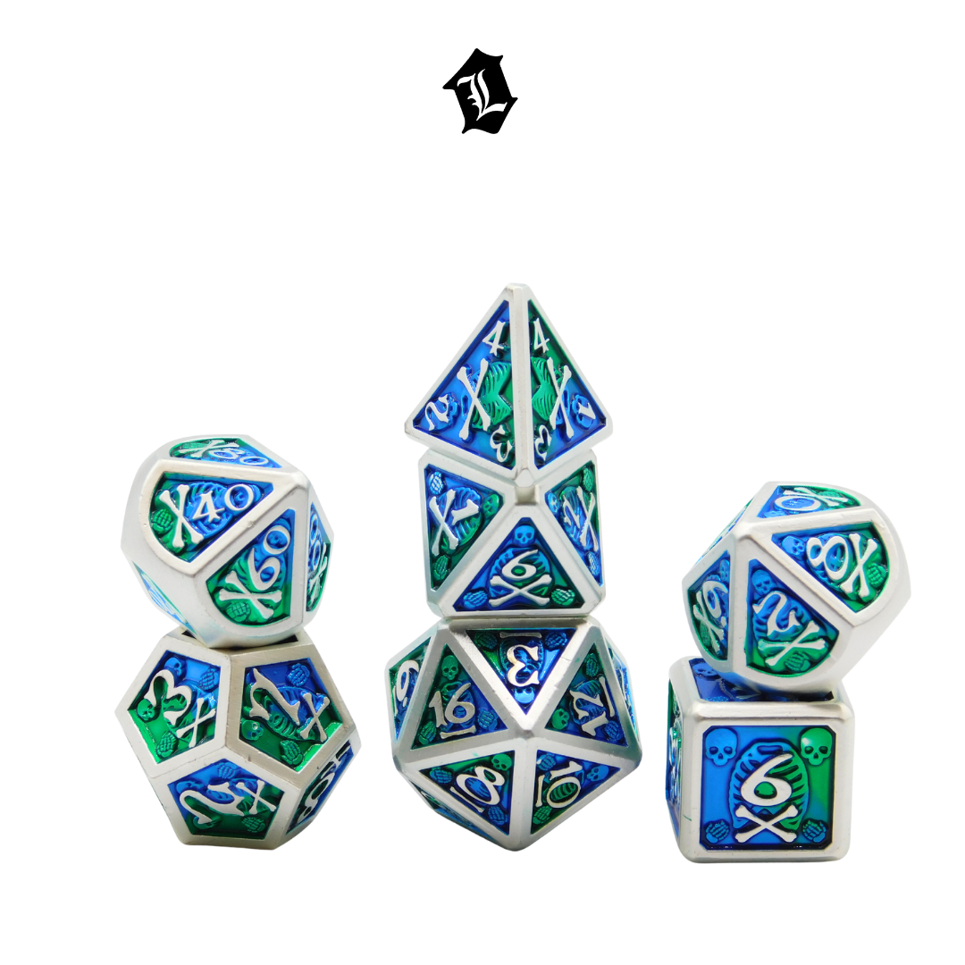 [DEEP OCEAN BLUE] 7PC SOLID METAL DICE SET