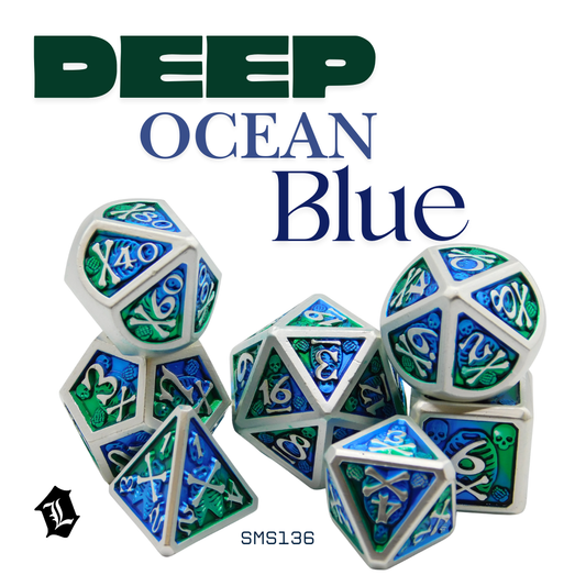[DEEP OCEAN BLUE] 7PC SOLID METAL DICE SET