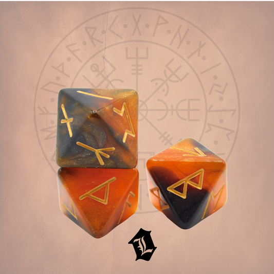 3PC SET OF ACRYLIC RUNE DICE - ORANGE/BROWN