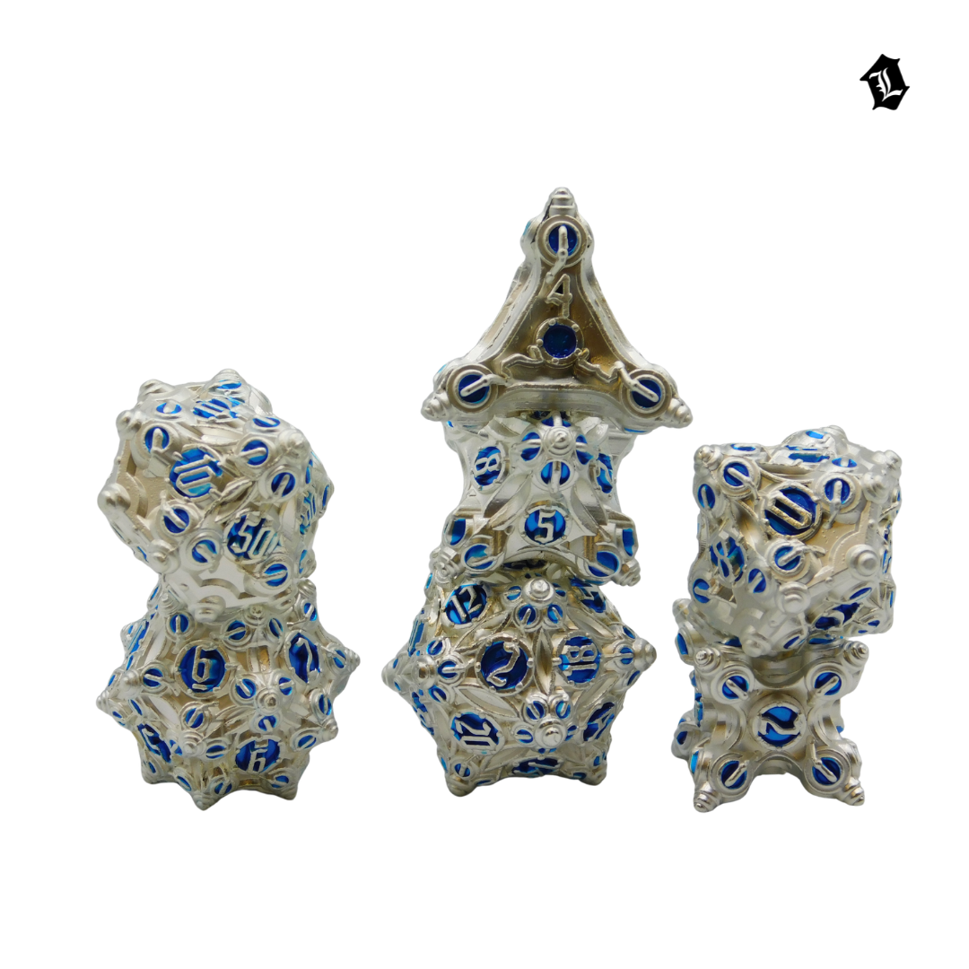 [SILVER SIREN] 7PC SOLID METAL DICE SET