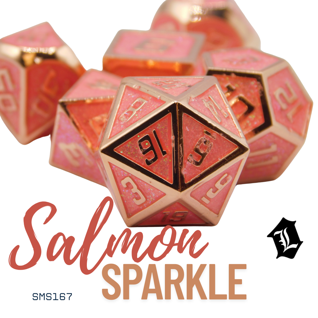 [SALMON SPARKLE] 7PC SOLID METAL DICE SET