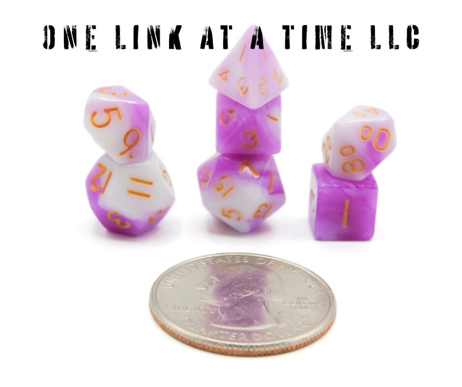 LAVENDER & WHITE SWIRL 7PC ACRYLIC MINI DICE SET