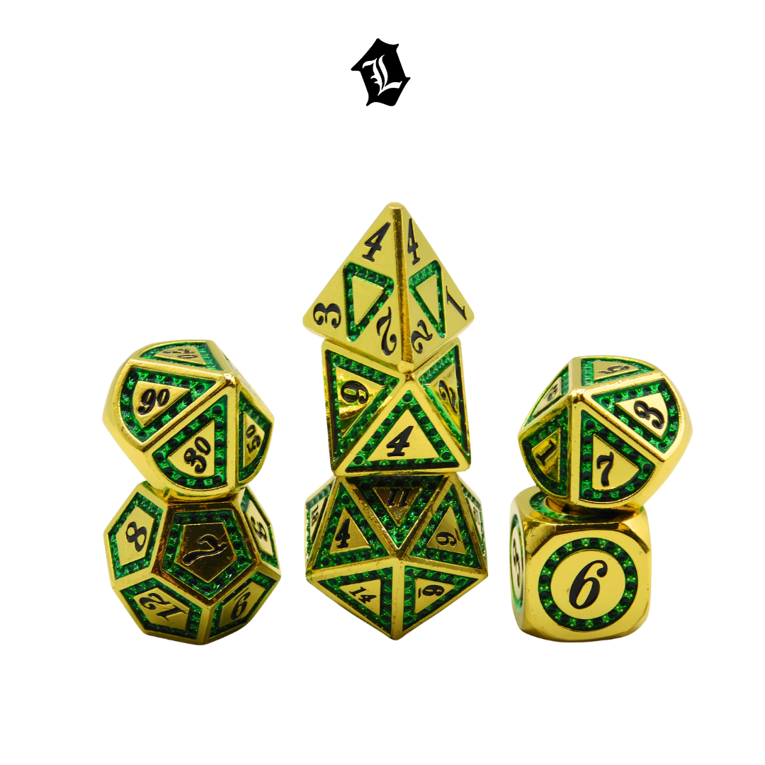 [ENCHANTED EMERALD] 7PC SOLID METAL DICE SET