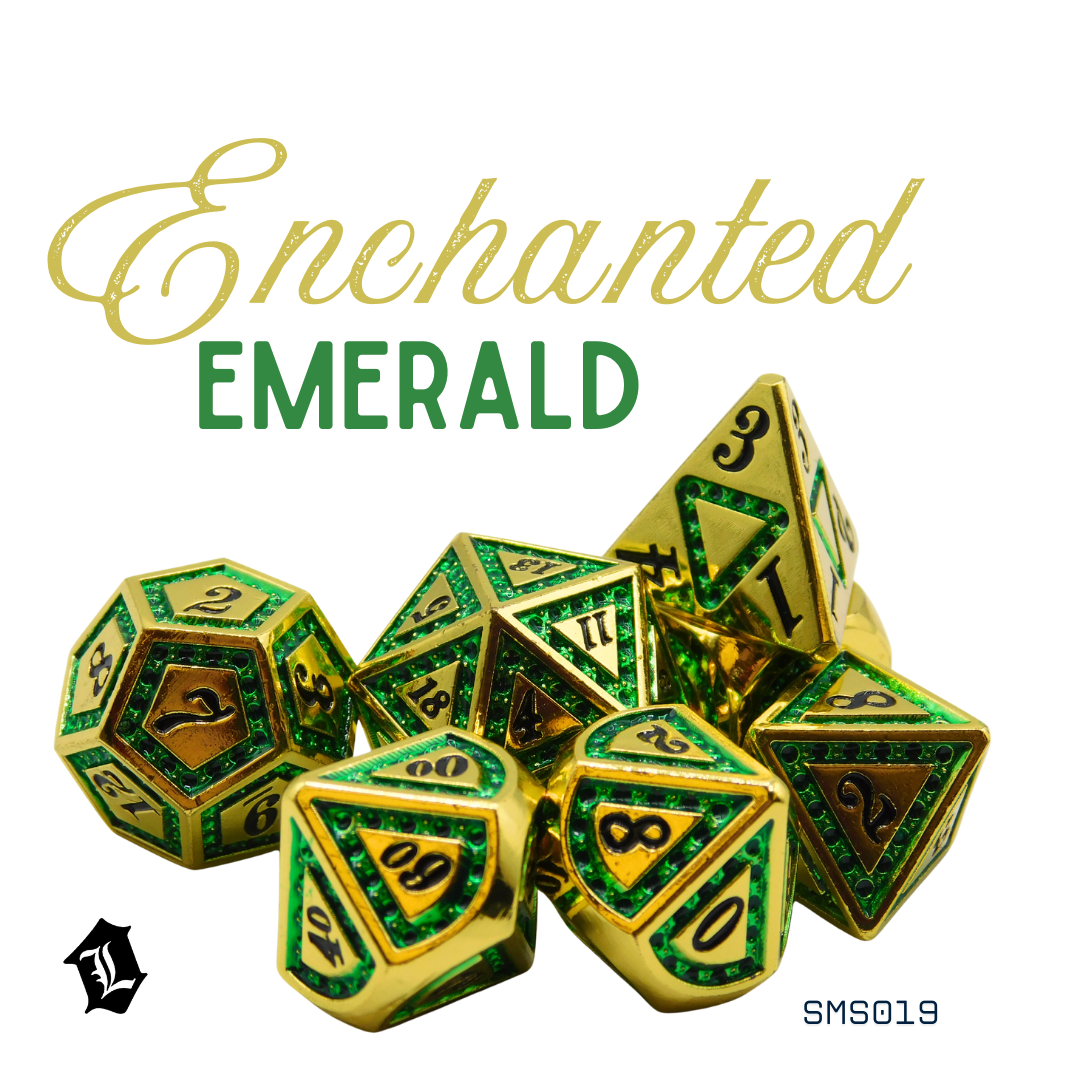 [ENCHANTED EMERALD] 7PC SOLID METAL DICE SET