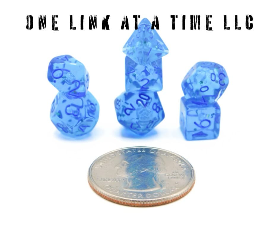 TRANSLUCENT BLUE 7PC ACRYLIC MINI DICE SET