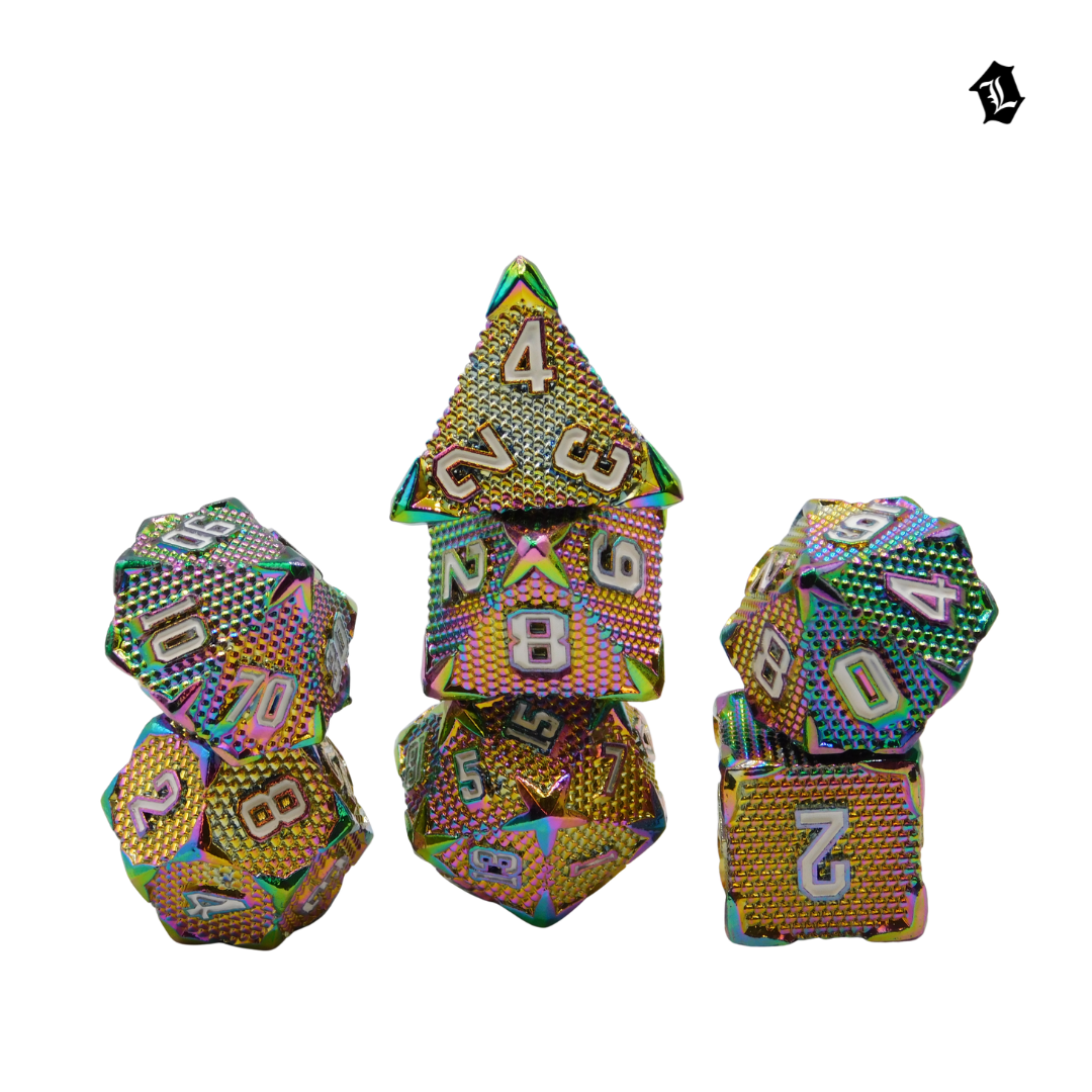 [RAINBOW HOARD] 7PC SOLID METAL DICE SET