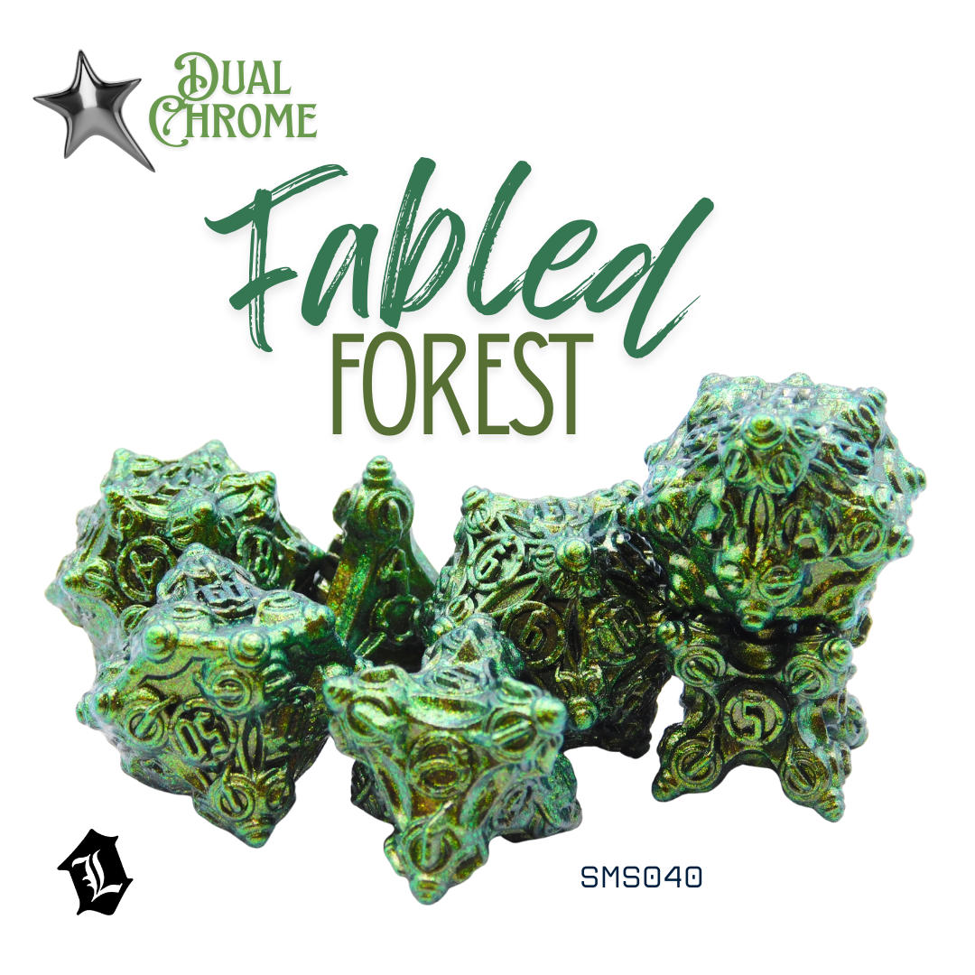[FABLED FOREST] 7PC SOLID METAL DICE SET [DUAL CHROME]