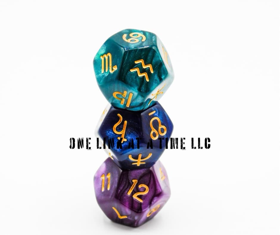 3PC SET OF ASTROLOGY [ASTRO] DICE - PURPLE/BLUE/TEAL