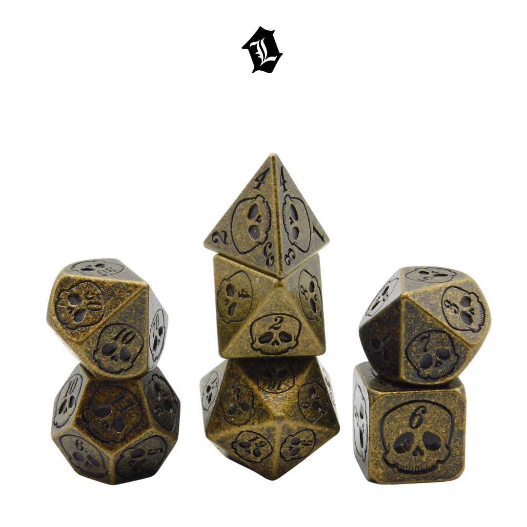 [BRASS CRANIUM] 7PC SOLID METAL DICE SET