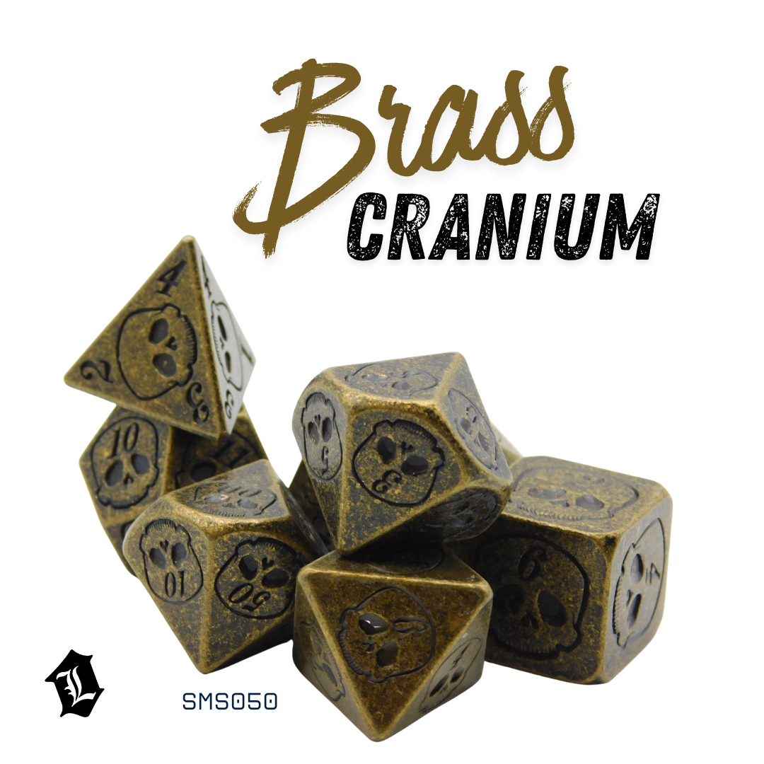 [BRASS CRANIUM] 7PC SOLID METAL DICE SET