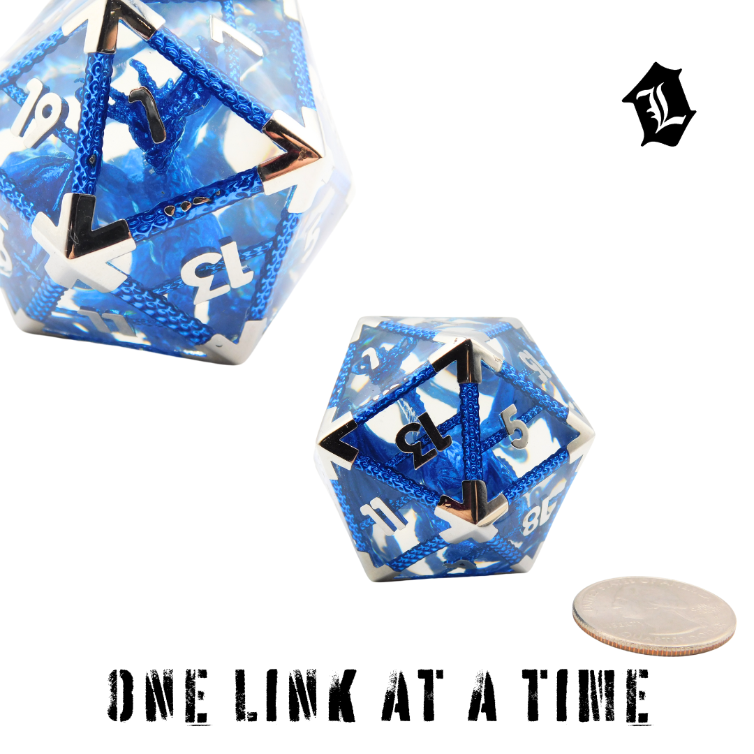 BLUE LARGE 30MM RESIN FILLED HOLLOW METAL D20