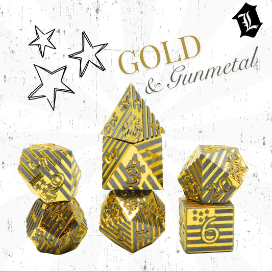 [FLAGS - GOLD & GUNMETAL] SOLID METAL DICE SET