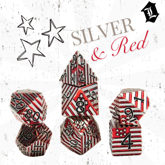 [FLAGS - SILVER & RED] SOLID METAL DICE SET