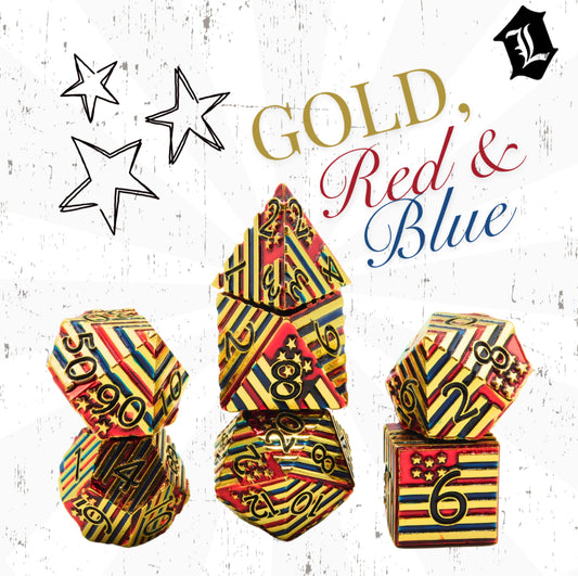 [FLAGS - GOLD, RED & BLUE] SOLID METAL DICE SET