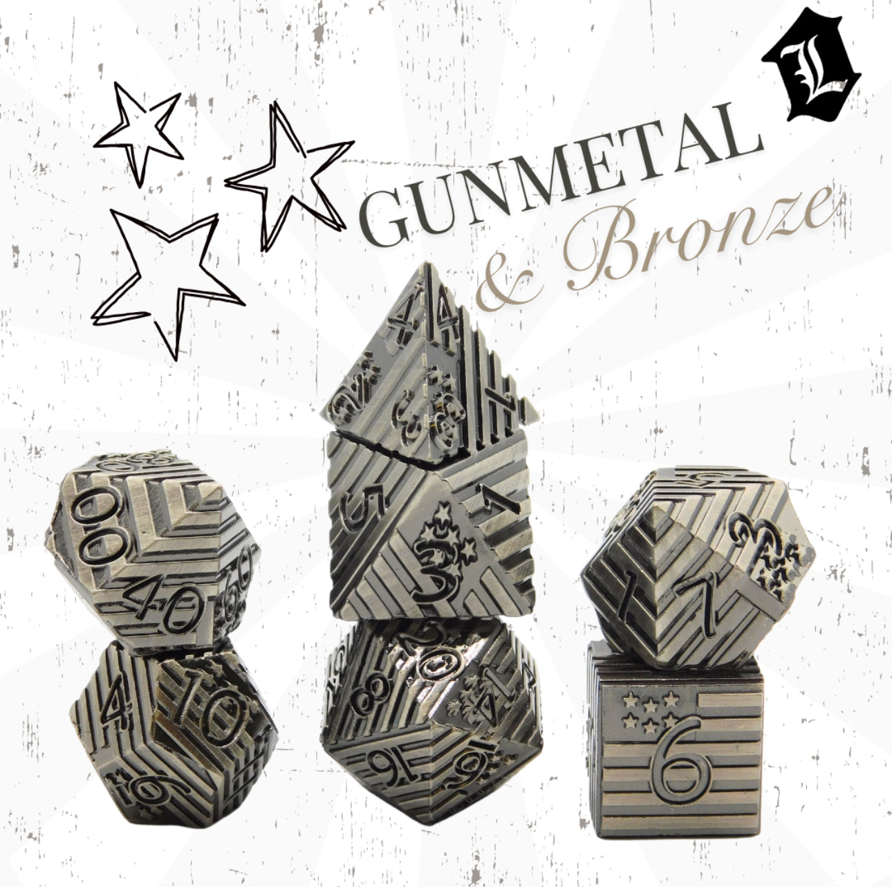[FLAGS - GUNMETAL & BRONZE] SOLID METAL DICE SET