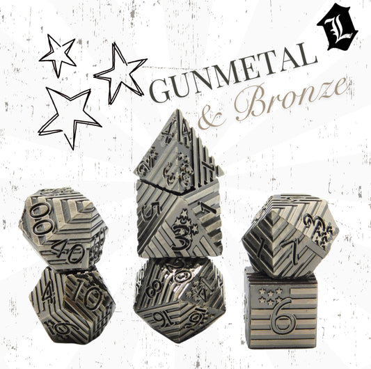 [FLAGS - GUNMETAL & BRONZE] SOLID METAL DICE SET