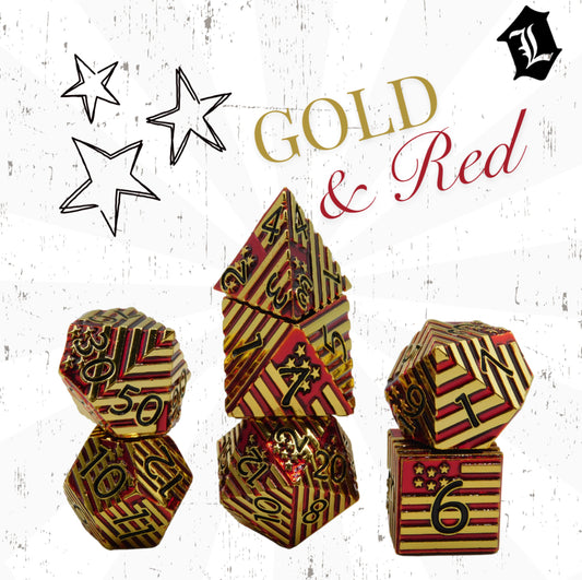 [FLAGS - GOLD & RED] SOLID METAL DICE SET