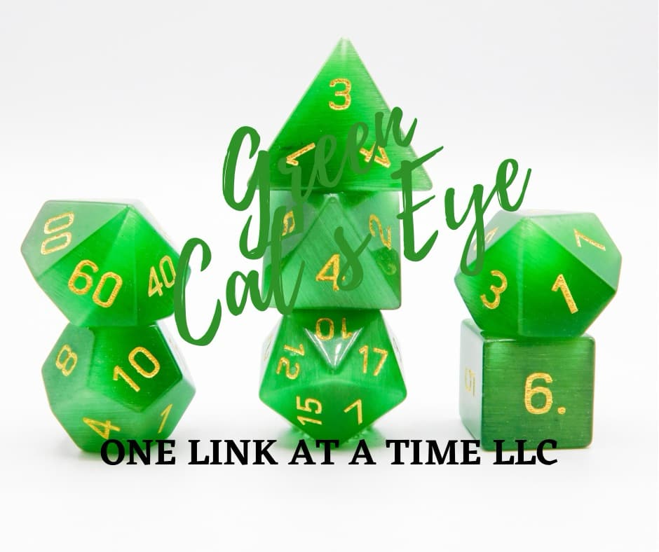GREEN CAT'S EYE 7PC DICE SET