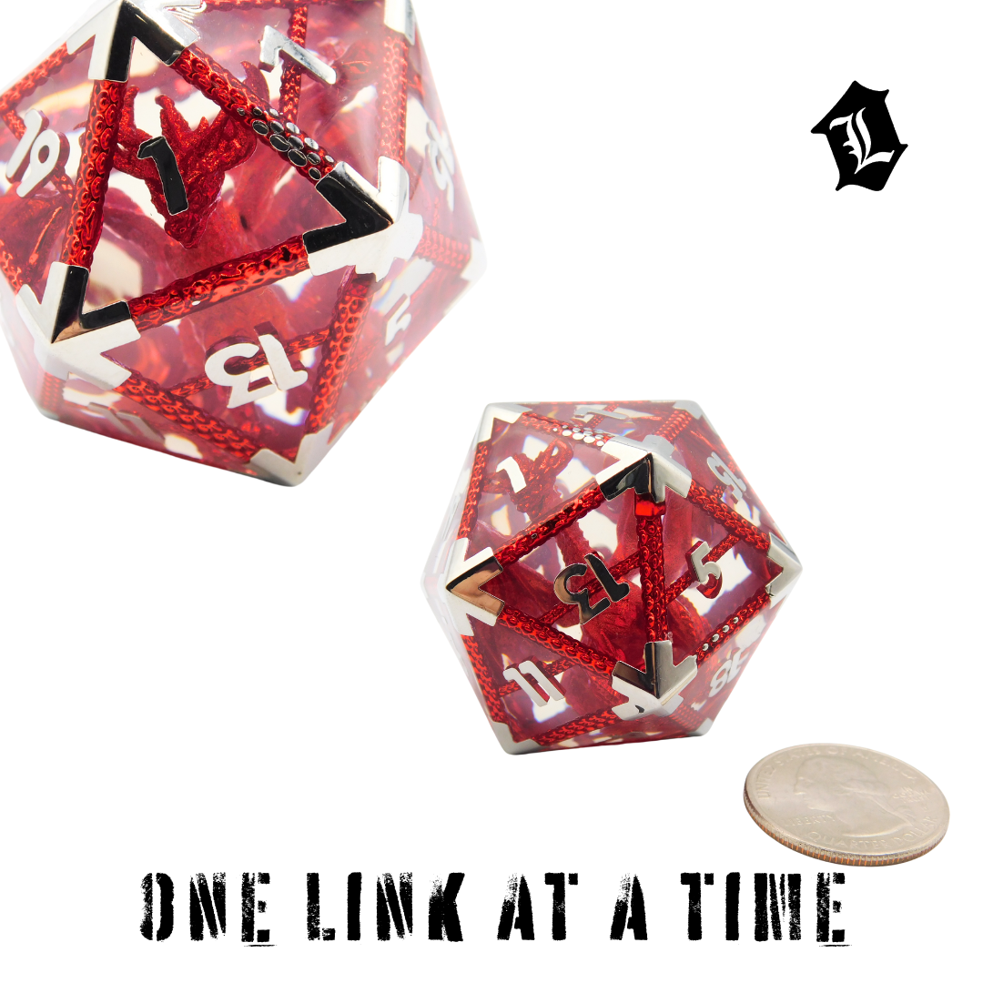 RED LARGE 30MM RESIN FILLED HOLLOW METAL D20