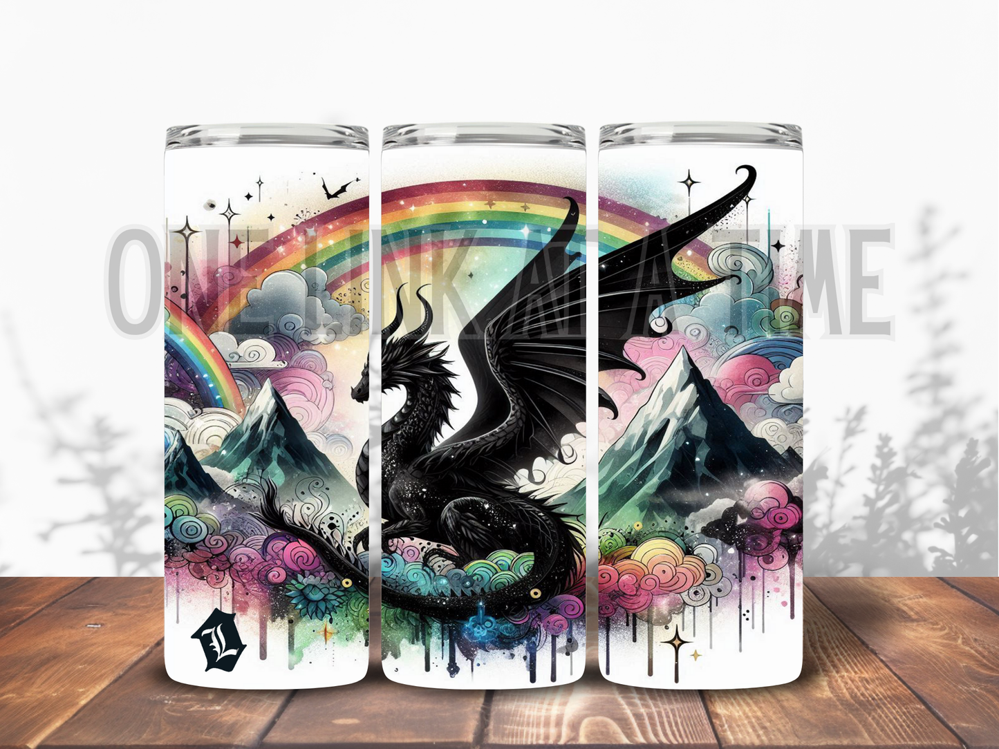 RAINBOW WATERCOLOR DRIPPING DRAGON BRANDED 20oz TUMBLER